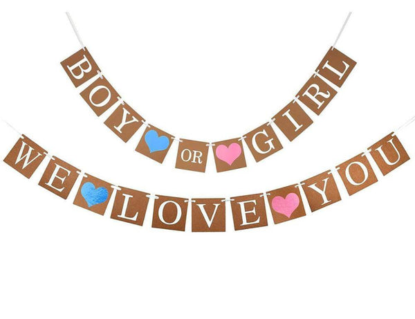 Boy Or Girl We Love You Banner And Metallic Blue, Pink And White Balloon Baby Shower Decoration