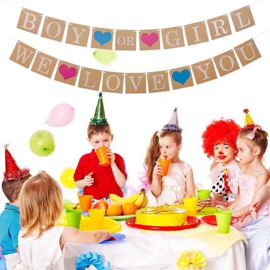 Boy Or Girl We Love You Banner Baby Shower Decoration