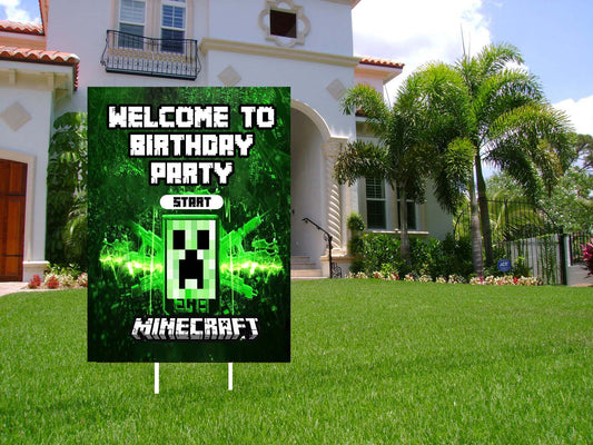 Minecraft Theme Birthday Party Welcome Board