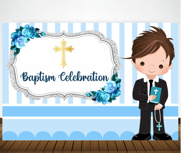 Baptism Ceremony Boy Backdrop Banner Decoration