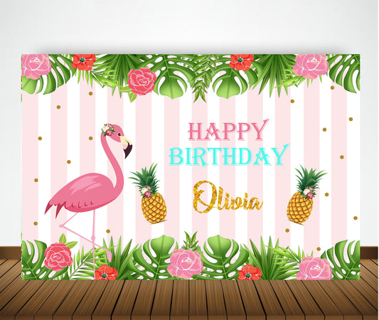 Personalize Flamingo Backdrop Banner