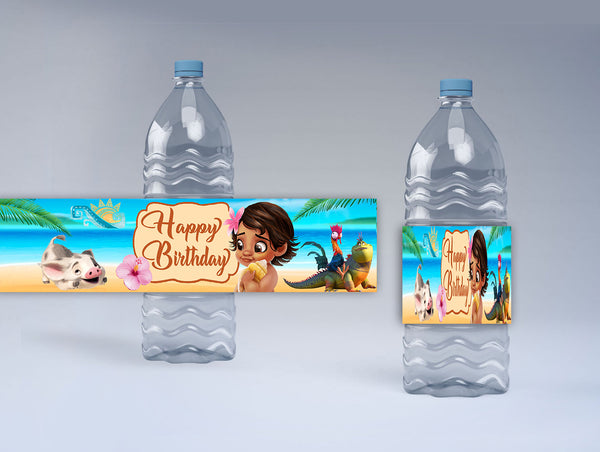 Moana Theme Birthday Party Water Bottle Labels