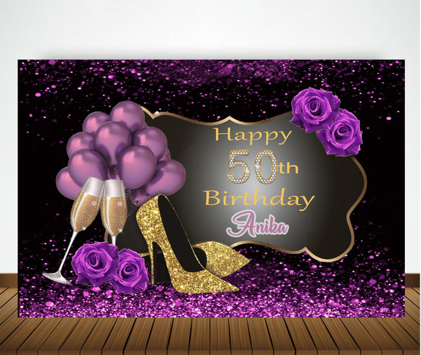 Personalize 50th Birthday Pink Party Backdrop Banner