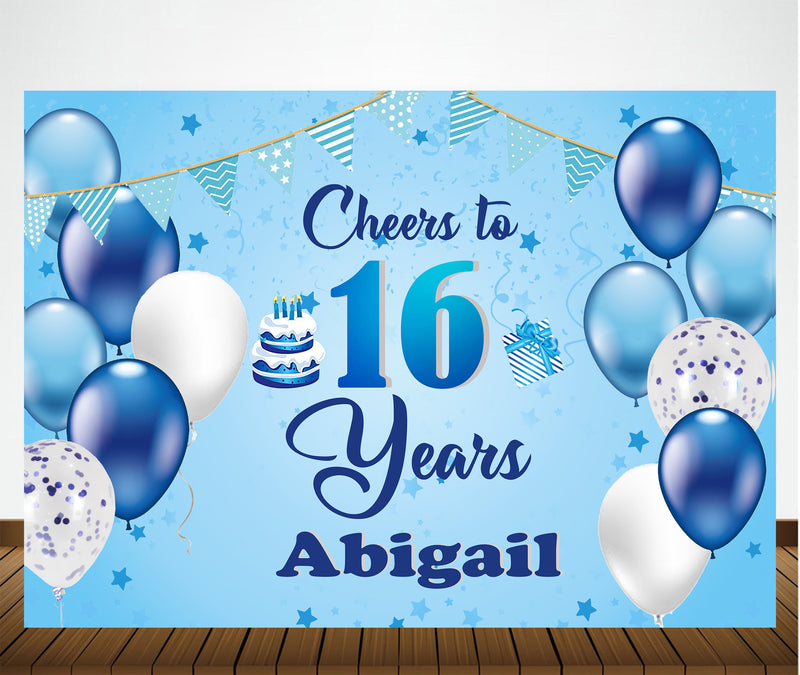 Personalize 16th Birthday Backdrop Banner