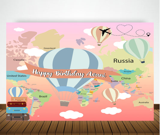 Personalize Hot Air Birthday Backdrop Banner