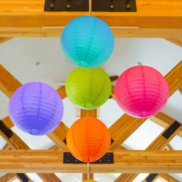 Multi Color Tissue Paper Pom Poms And Paper Lanterns
