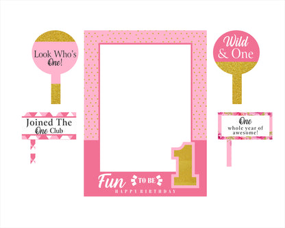One Is Fun First Birthday Party Selfie Photo Booth Frame & Props