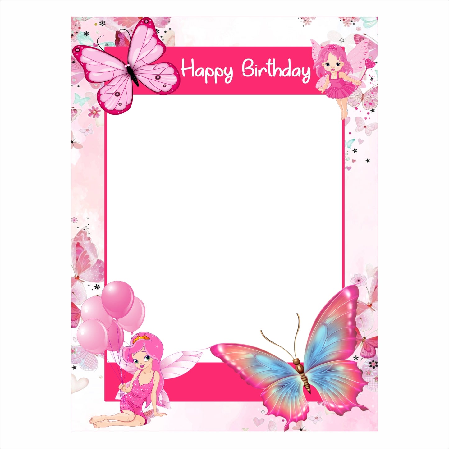 Butterflies & Fairies Theme Birthday Party Selfie Photo Booth Frame