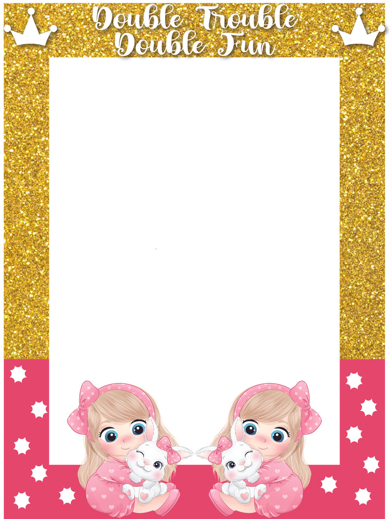 Twin Girls Theme Birthday Party Selfie Photo Booth Frame & Props