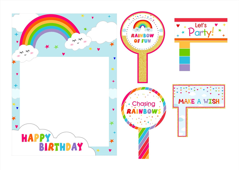 Rainbow Theme Birthday Party Selfie Photo Booth Frame & Props