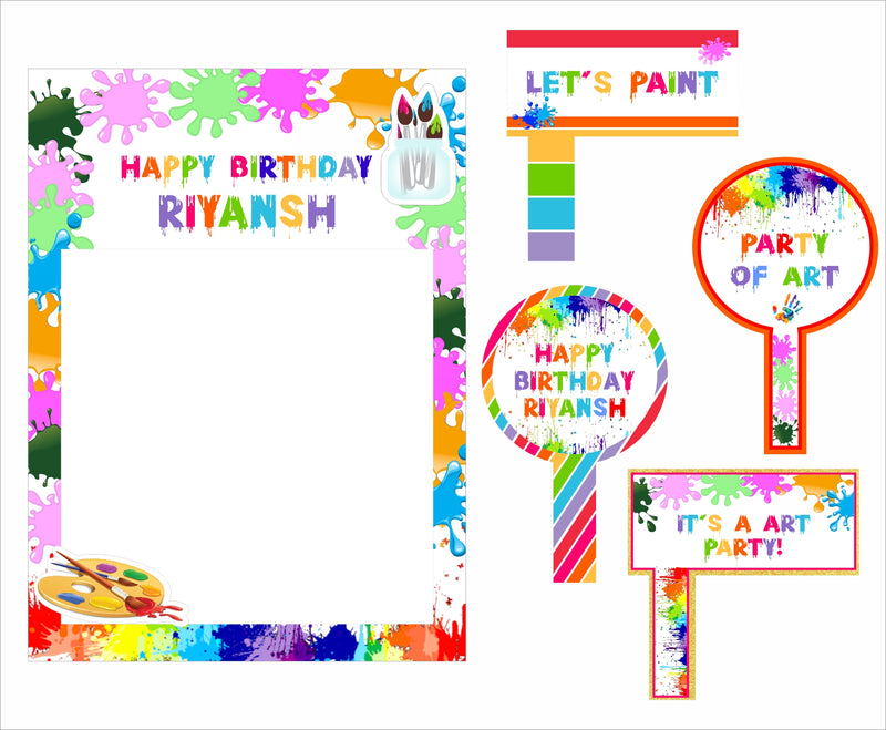 Art and Paint Theme Birthday Party Selfie Photo Booth Frame & Props