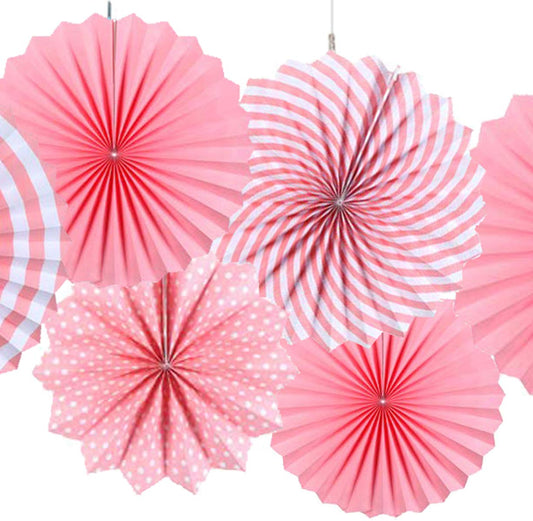 Paper Fans For Decoration Birthday Party Trend Party Fan For Wedding Birthday Showers - Pink And White (Pack Of 6)