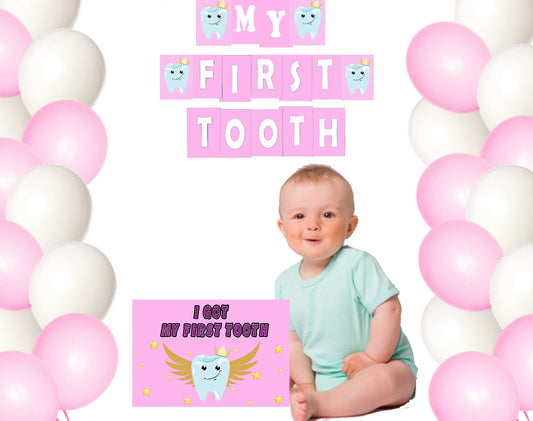 My First Tooth Party Banner Photo Prop Girls