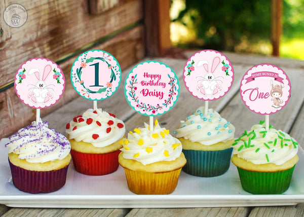 Some Bunny Is One Birthday Party Cupcake Toppers for Decoration