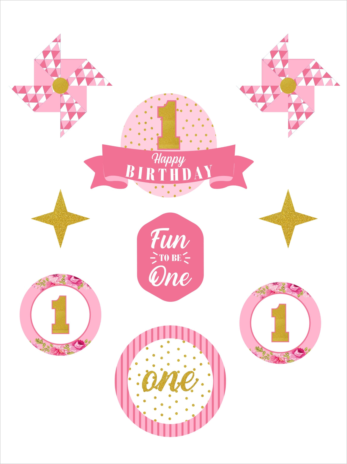 One is Fun First Birthday Party Cake Topper Kit for Decoration