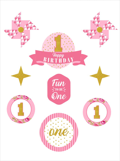 One is Fun First Birthday Party Cake Topper Kit for Decoration