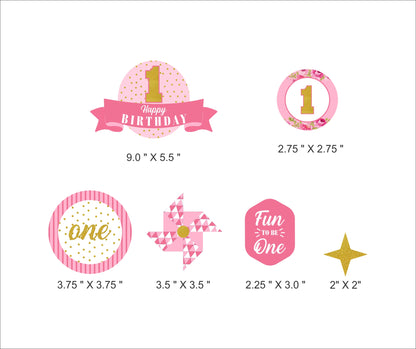 One is Fun First Birthday Party Cake Topper Kit for Decoration