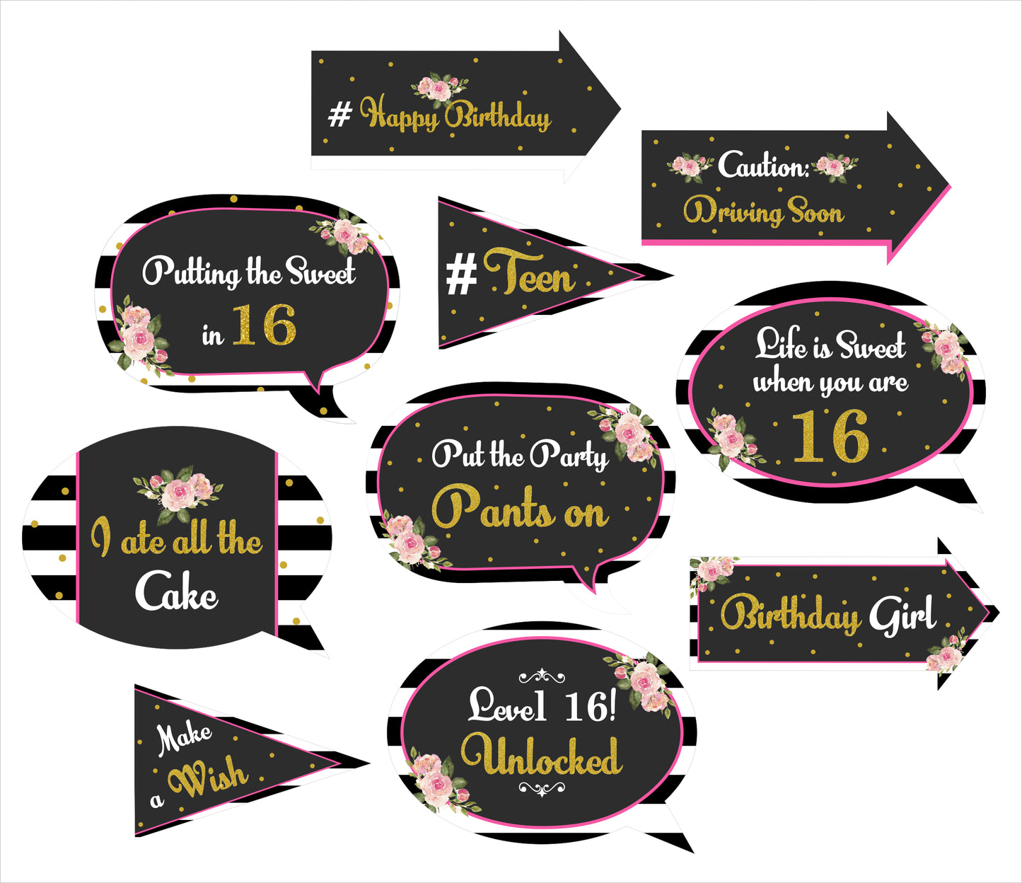 16th Birthday Party Photo Booth Props Kit