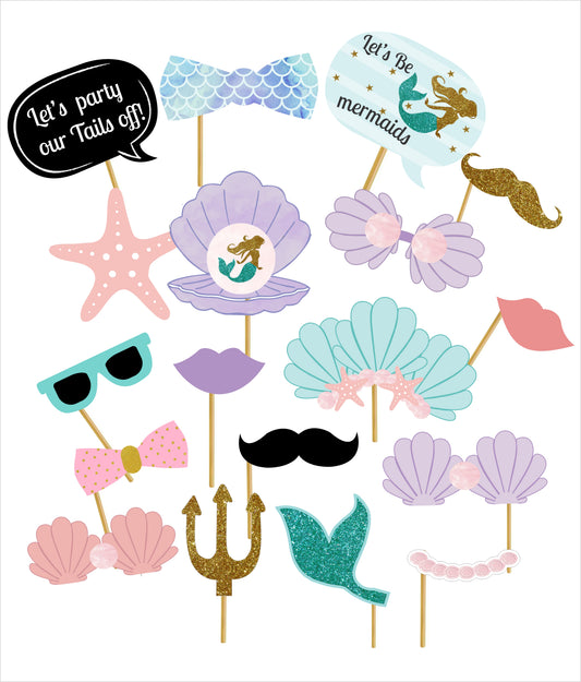 Mermaid Theme Birthday Party Photo Booth Props Kit