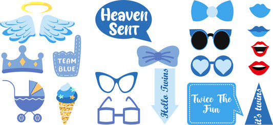 Twin Boys Theme Birthday Party Photo Booth Props Kit