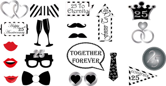 25th Anniversary Theme Party Photo Booth Props Kit