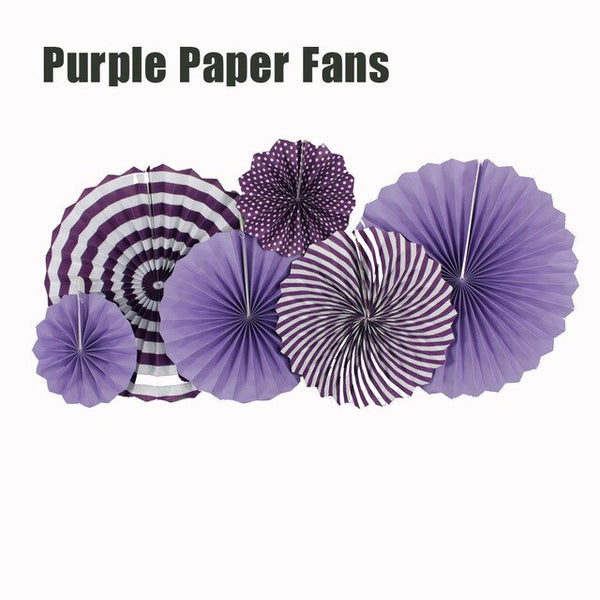 Paper Fans For Decoration Birthday Party Trend Party Fan For Wedding Birthday Showers - Purple And White (Pack Of 6)