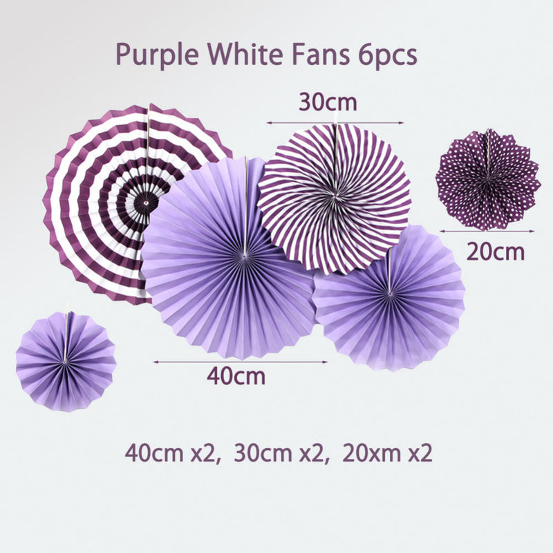 Paper Fans For Decoration Birthday Party Trend Party Fan For Wedding Birthday Showers - Purple And White (Pack Of 6)
