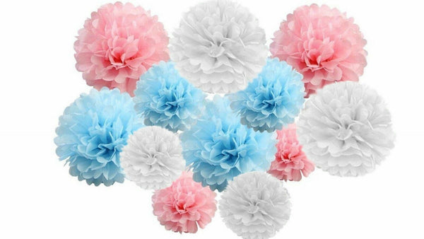 Pink Blue And White Pom Pom Flower Decoration -Baby Shower