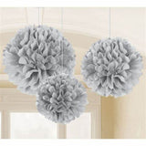 Silver Pom Pom Flower Decoration For Birthday Parties, Anniversary Party & Baby Shower