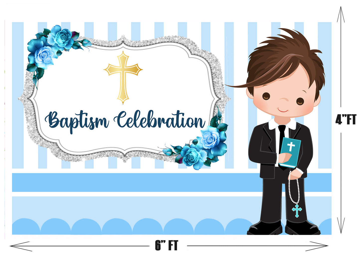 Baptism Ceremony Boy Backdrop Banner Decoration