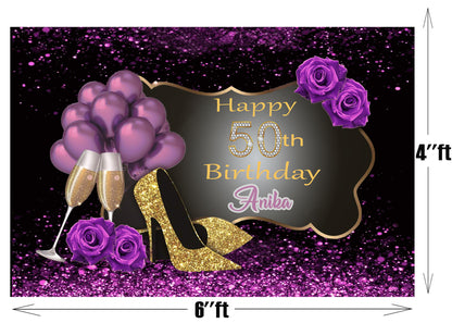 Personalize 50th Birthday Pink Party Backdrop Banner