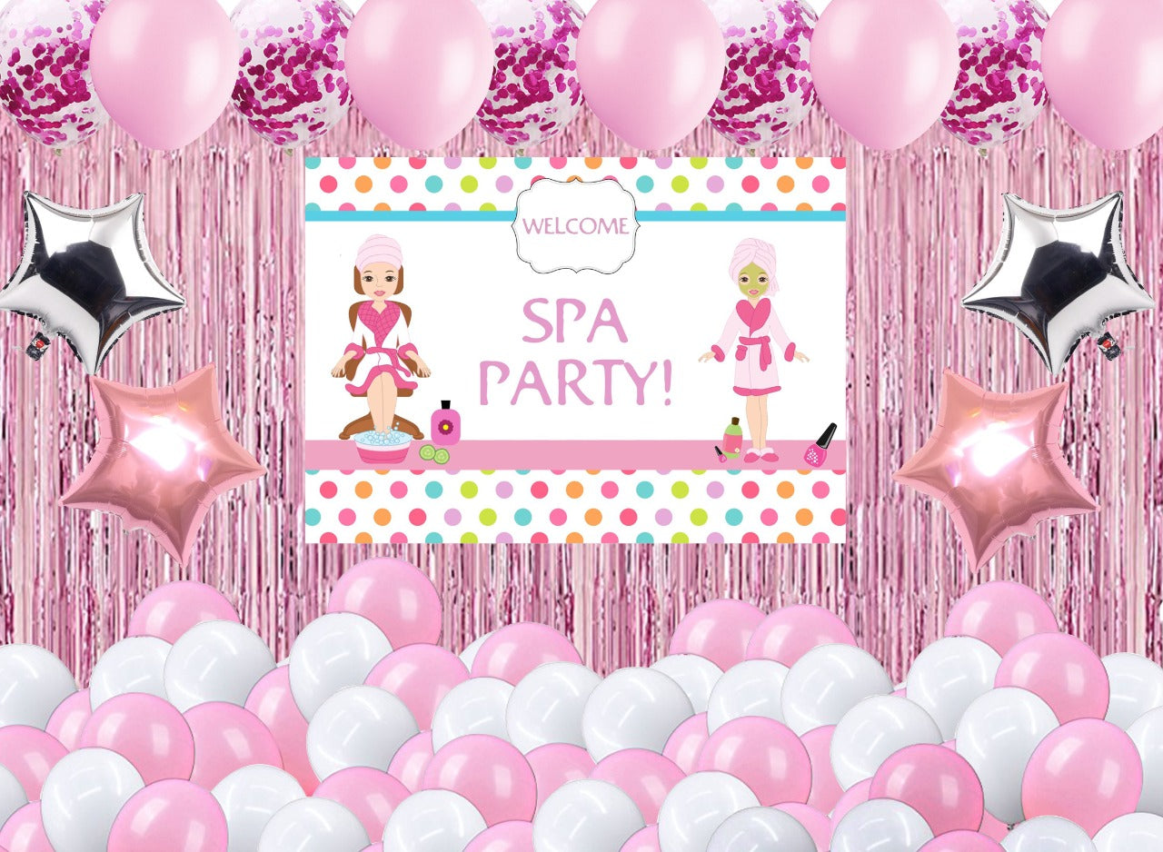 Spa Theme Birthday Party Decoration Kit with Backdrop & Balloons