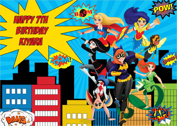 Personalize Super Girls Birthday Party Backdrop Banner