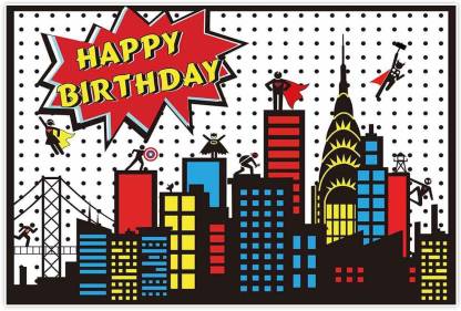 Personalize Superhero Birthday Party Backdrop Banner