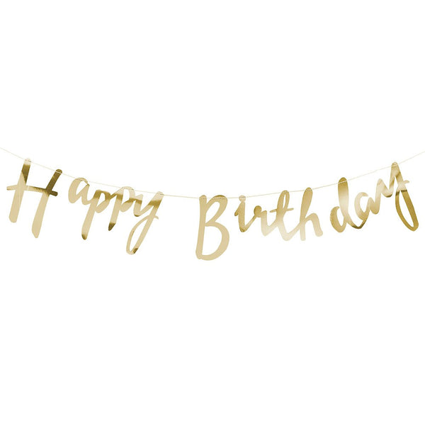 Happy Birthday Banner Cursive Letters -Gold
