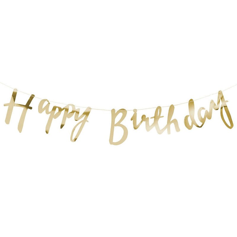 Happy Birthday Banner Cursive Letters -Gold