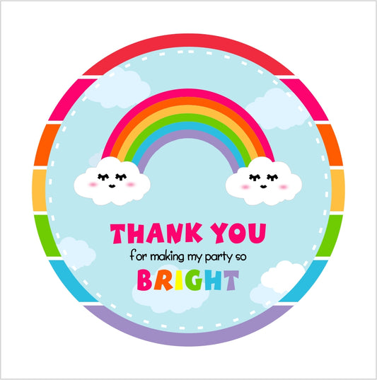 Rainbow Theme Birthday Party Thank You Gift Tags 
