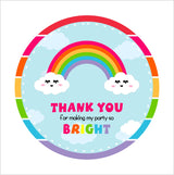 Rainbow Theme Birthday Party Thank You Gift Tags 