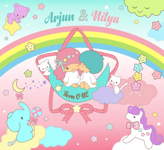 Personalize Twins Birthday Party Backdrop Banner