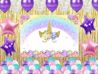 Unicorn Theme Birthday Party Decoration Kit with Backdrop & Balloons