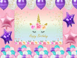 Unicorn Theme Birthday Party Decoration Kit with Backdrop & Balloons